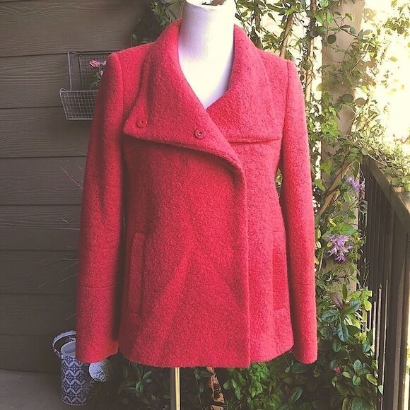 Zara Deep Coral Poly Winter Coat - Picture 1 of 14